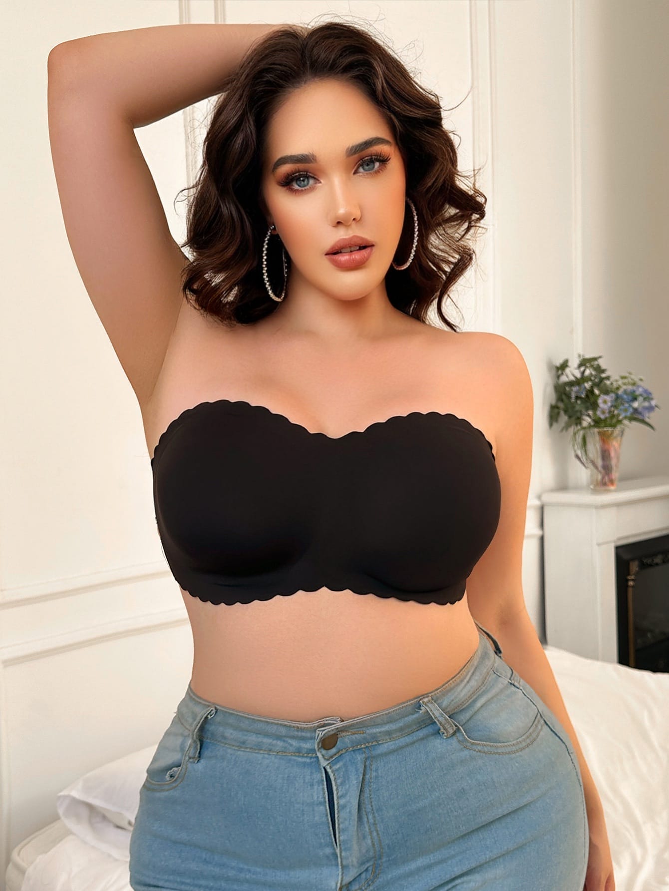 Side-buttoned oversized tube top with cross-back straps