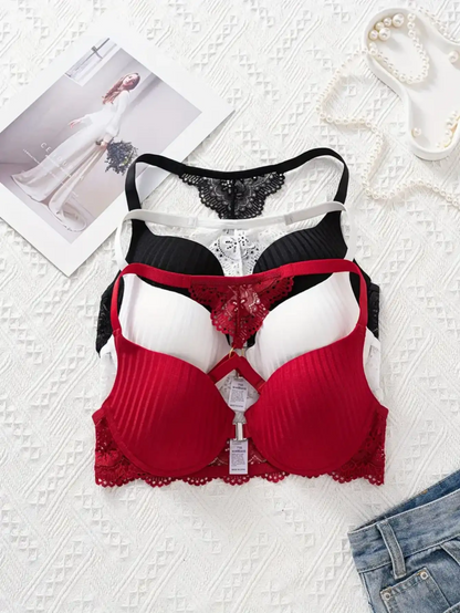 3-piece Set of Sexy Lace Front-Closure Bras