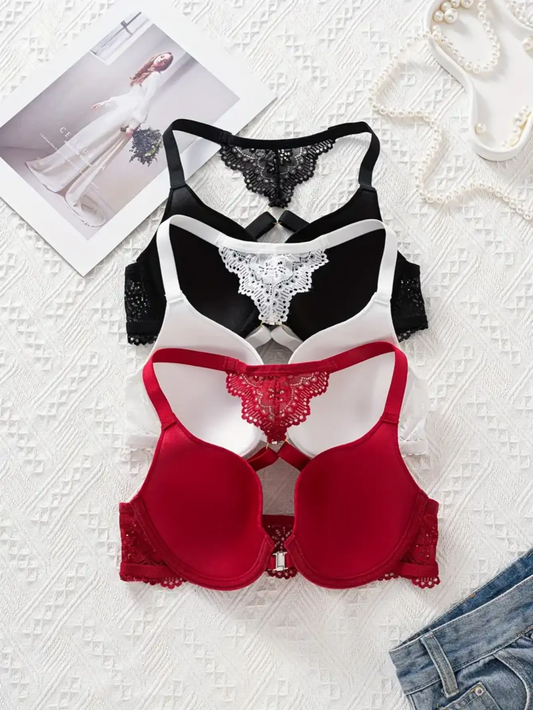 3-piece Set of Sexy Lace Front-Closure Bras