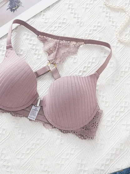 3-piece set of French-style front-closure push-up bras