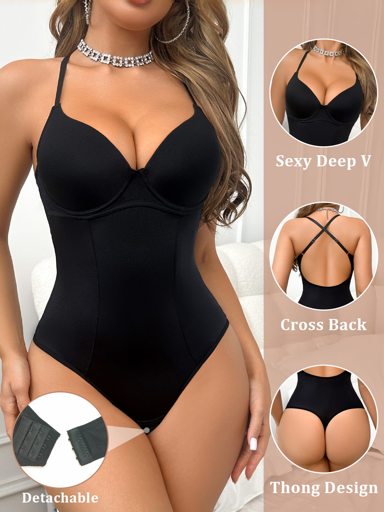 Seamless women's one-piece shapewear with steel ring