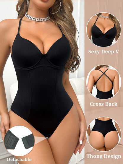 Seamless women's one-piece shapewear with steel ring