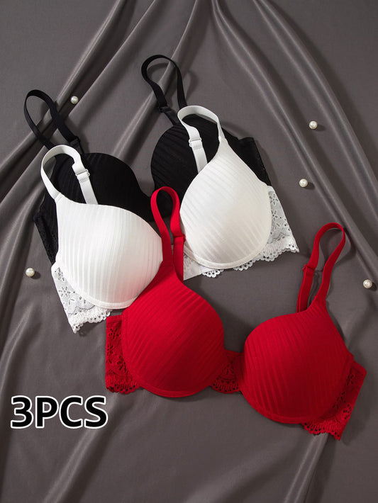 3-piece set of women's lace underwire bras