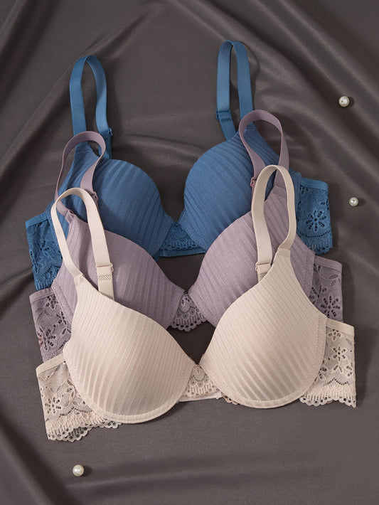 3-piece set lace underwire push-up bras