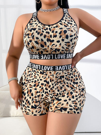 Leopard print plus size wireless bra set