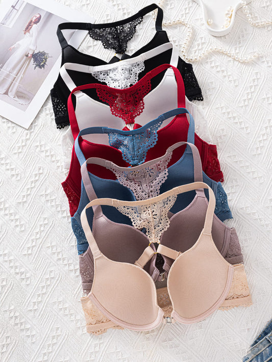 6-Pack French Lace Front-Closure Push-Up Bras
