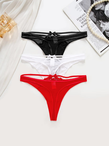 3-piece set of sexy bow lace thong underwear
