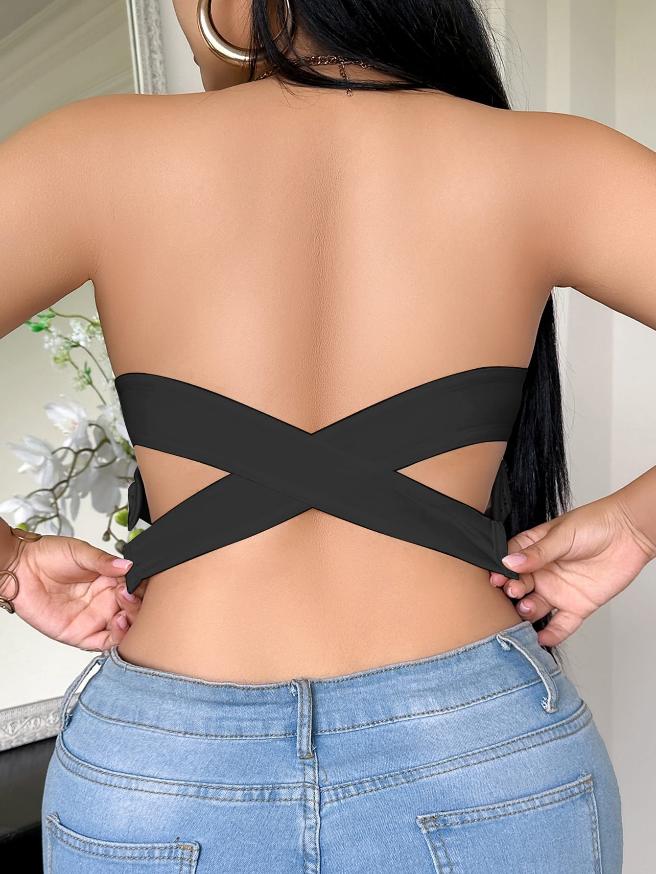 Solid color large size tube top with side buckles