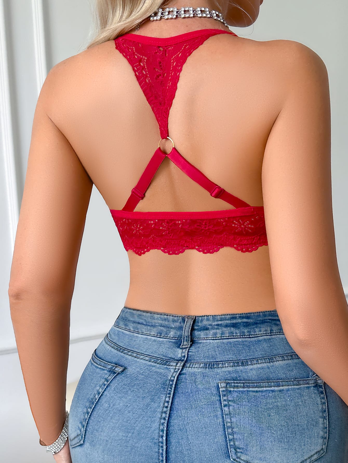 Lace front clasp bra halterneck
